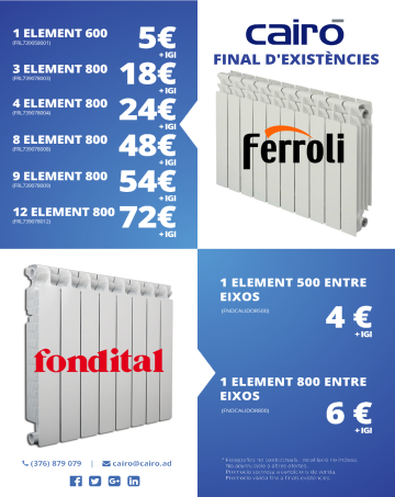 Final existències radiadors Ferroli i Fondital