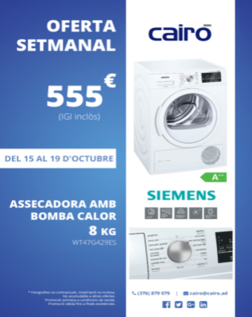 Oferta setmanal assecadora siemens de 8kg amb bomba de calor