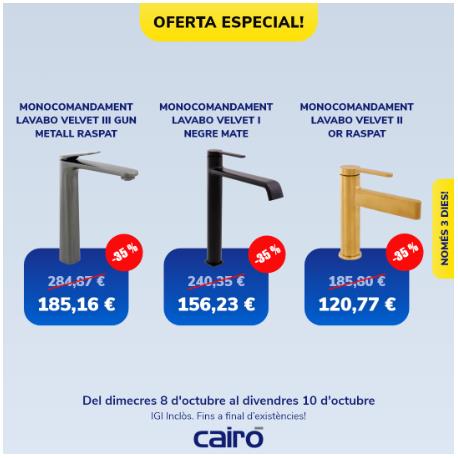 Oferta especial: conjunt d'aixetes de la marca Velvet. Del 8 al 10 d'octubre