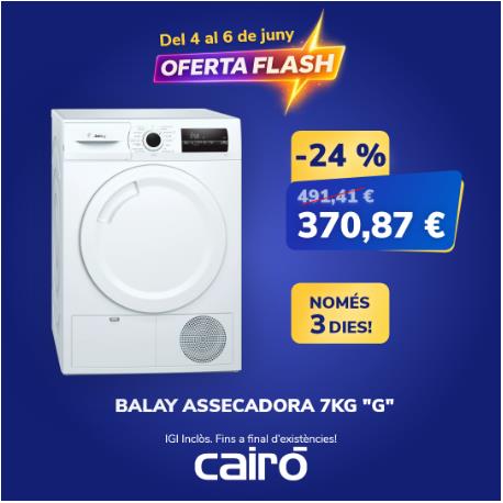 Oferta especial: Assecadora Balay de condensació 7kg: Roba seca i suau malgrat el fred d'aquest hivern.